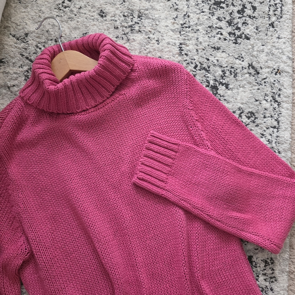 Vintage John Paul Richard Cableknit Turtleneck Sweater Wmns Petite M Pink Preppy